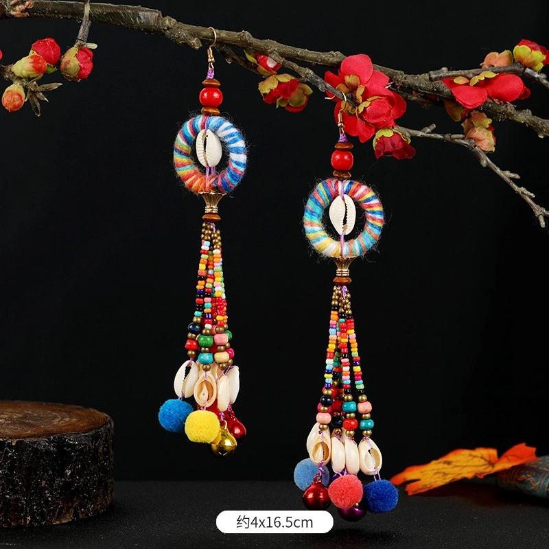 Retro Contrasting Pom-pom Earrings, Exaggerated Personality, Bohemian Vacation Long Fringed Temperament Earrings for Women