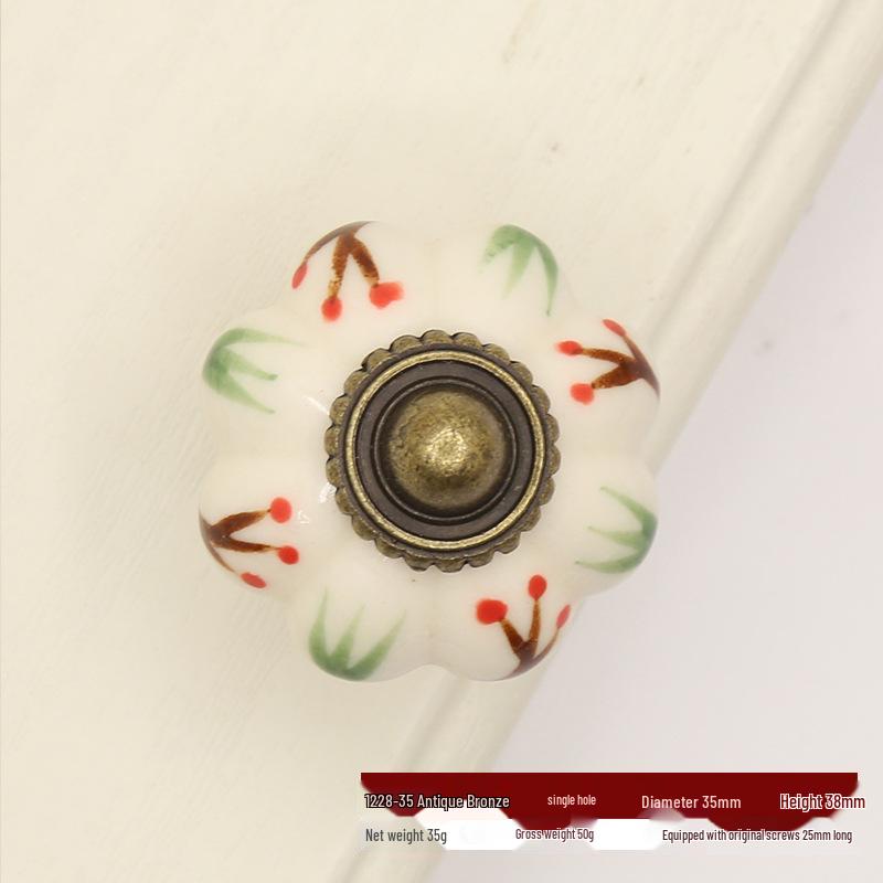Hand-Painted Ceramic Floral Pumpkin Drawer & Cabinet Handle