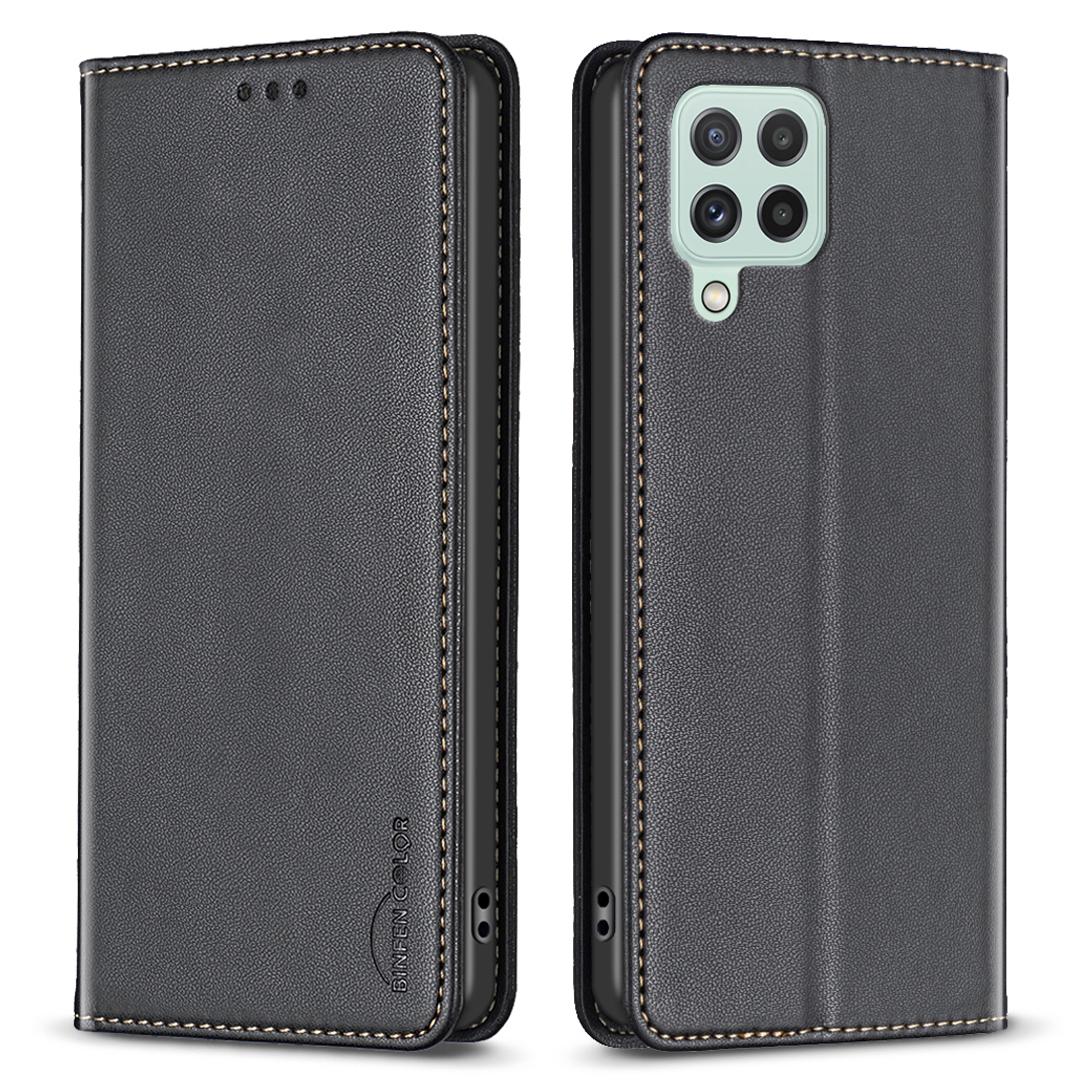 

BINFEN COLOR BF18 Leather Case for Samsung Galaxy A12 Card Holder Full Protection Phone Stand Cover Black