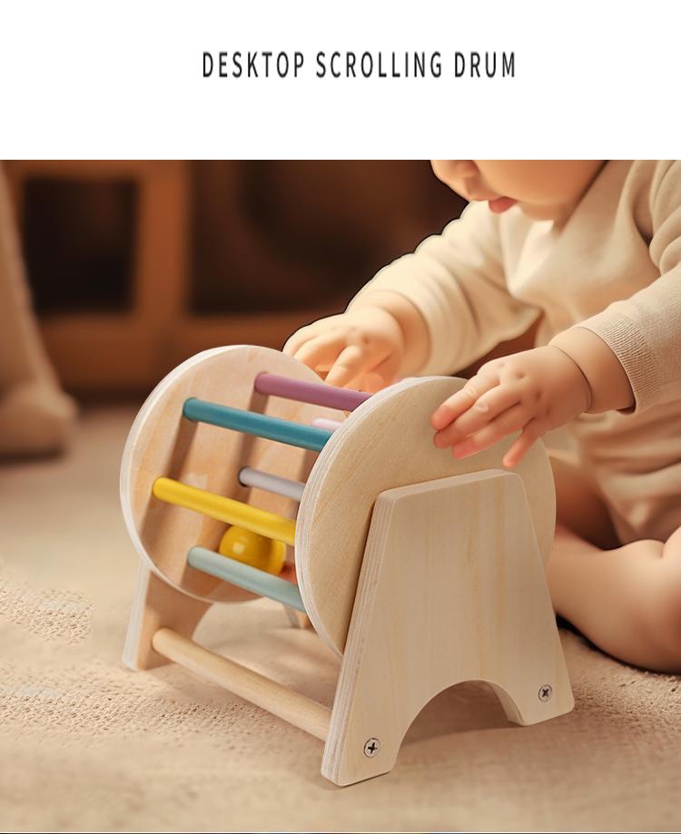 Baby Montessori Wooden Spinning Drum Infant Early Education For 1 To 3-Year-0ld Boys Girls Toddlers Developmental Christmas Gift
