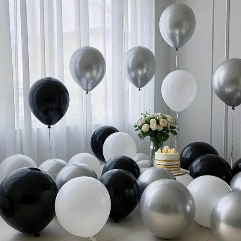 Black & White Silver Balloons for Birthday, Engagement, Proposal, or Store Opening Decorations
