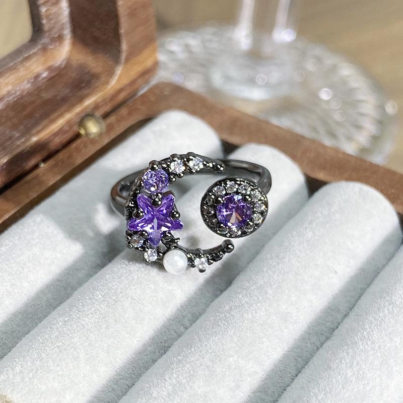 [Die dunkle Welt] Dunkellila Zirkon Persönlichkeit Punk Offener Ring Voll von Diamanten Zirkon Nische Stapelring