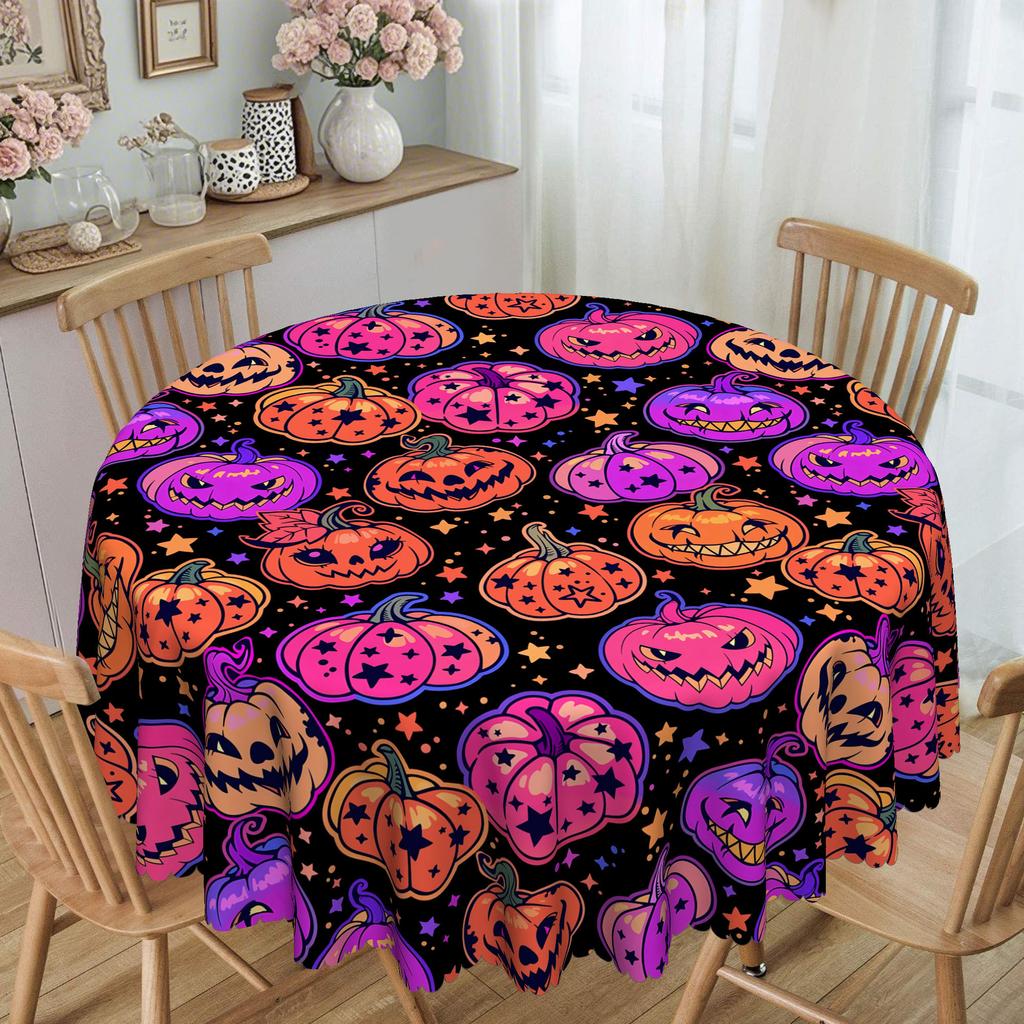1 Piece, Halloween Pumpkin Pattern Tablecloth Purple, Orange And Black, Suitable For Round And Long Table Tables