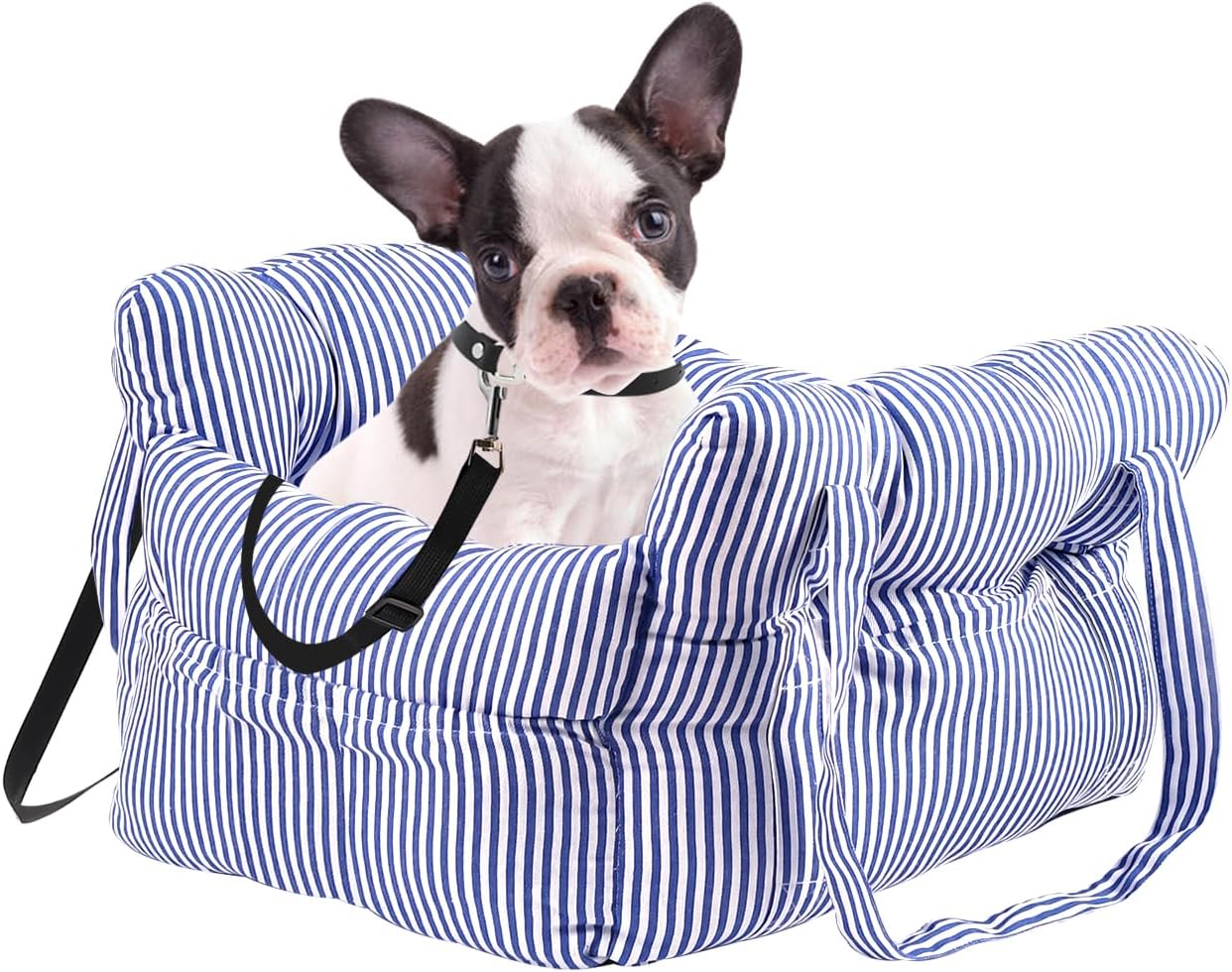 

Dog Car Seat Travel Bed Booster with Storage,Safety Tether,Anti-Slip Bottom for Cars Pet Travel Accessor Car Rear Back Protector 16.9 15.7 10.6 inch синій