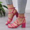 Fashion 2024 Fashion Women's Shoes Buckle Strap Women's Sandals Summer Solid Office and Career Hot Sale Narrow Band Heeled Sandals Women