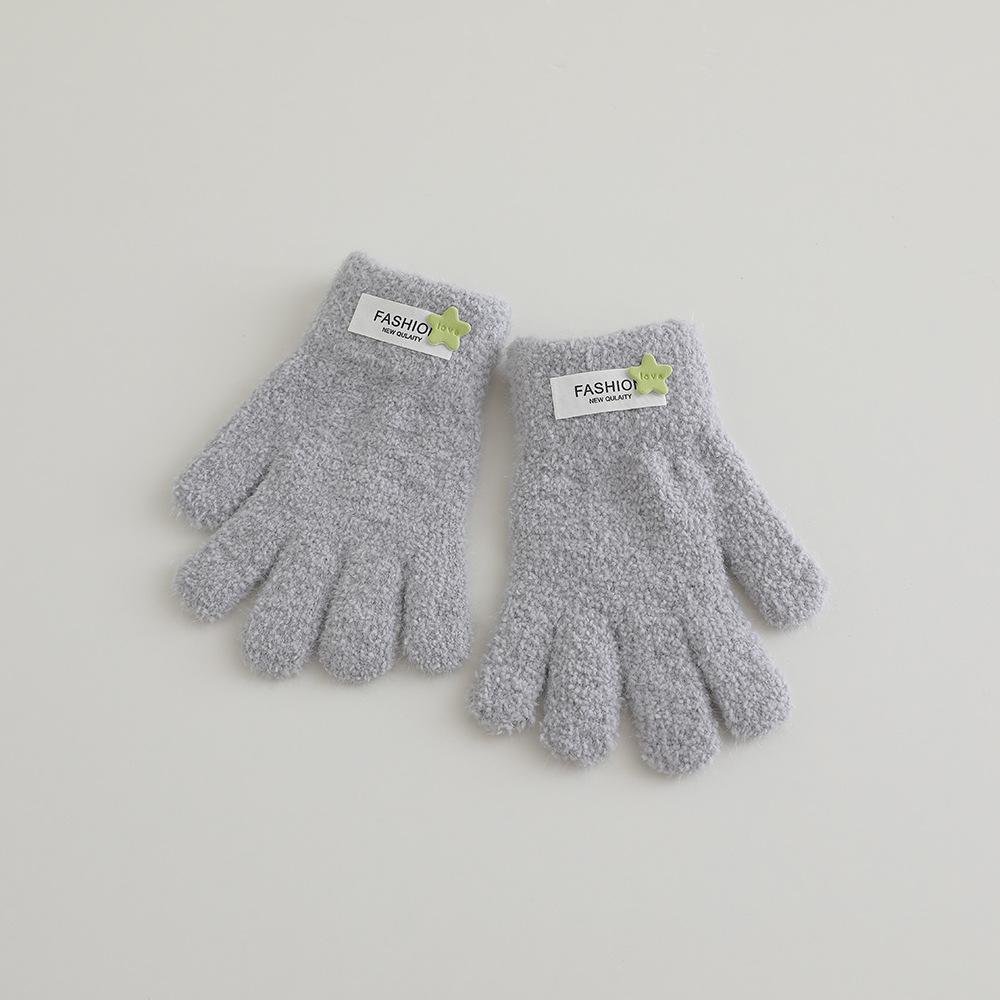 New Coral Fleece Children Knitted Warm Gloves For Students Winter Cute Star Full Finger Mittens Outdoor Cycling Skiing Gloves серый