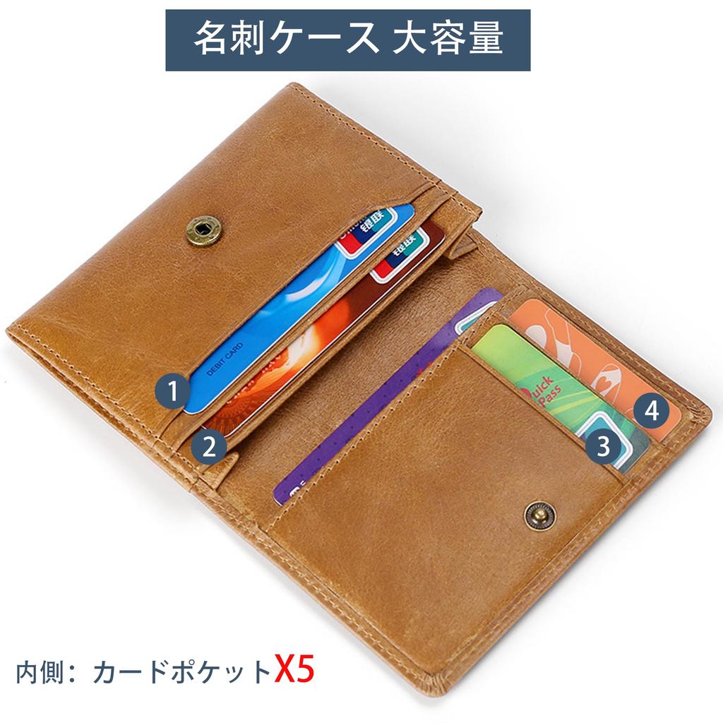 RenLianyi Men's Business Card Holder, Genuine Leather, Slim Bi-fold with Snap Button, Large Capacity (50 Cards), Anti-Skimming, Stylish, RFID-Proof,