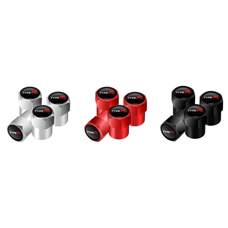 Car Decor 4Pcs Metal Type R Typer Logo Car Tire Valve Stem Cap Tire Wheel Stem Air Valve Caps For Accord Fit Civic CR-V