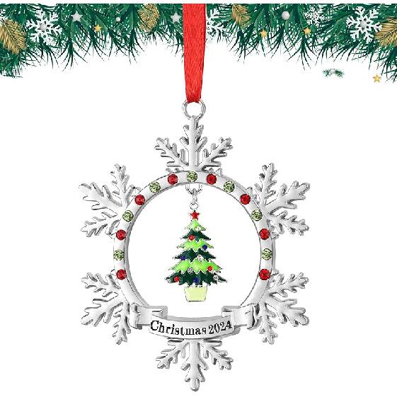 Christmas Ornament 2024 Shiny Silver Christmas Snowflake Ornaments Funny Holiday Xmas Keepsake Pendant Christmas Tree Hanging Decor Housewarming Gift 2024