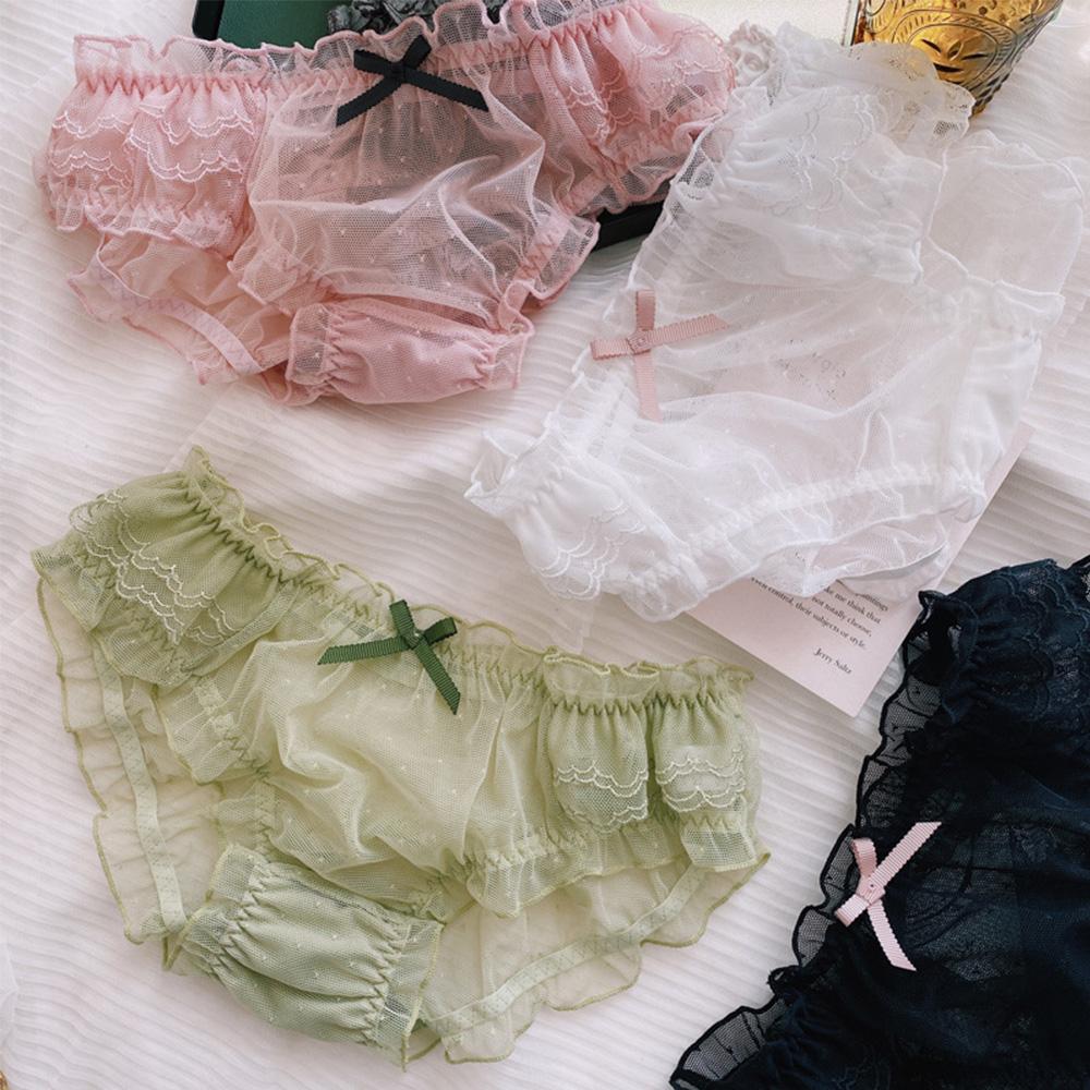 Sexy Thong Hollow Transparent Bow Lace Lingerie Mesh Panties Briefs Underwear