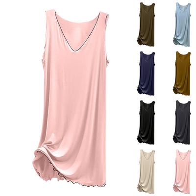 Camisola Solta Casual Feminina com Decote em V e Borda Voadora Verão Cor Sólida Saia de Casa Pode Ser Usada Como Vestido de Sobretudo
