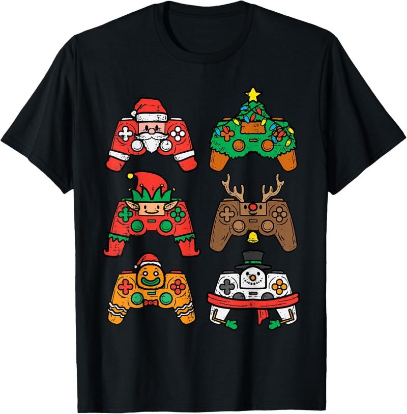 Weihnachten Gamer Controller Weihnachten Gaming Männer Jungen Jugend T-Shirt Rundhals Kurzarm Lässig Weich Bequem Viele Farben Oberteile