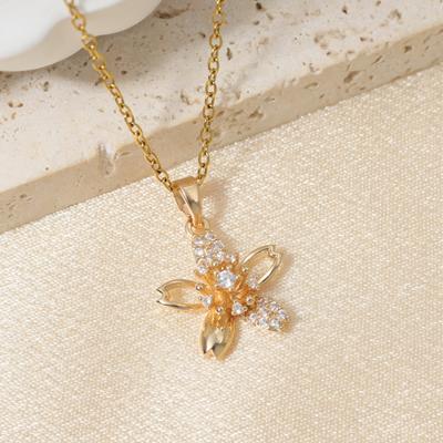 Fashion Zirconia Cherry Blossom Pendant Necklace, Dainty Floral Jewelry for Women