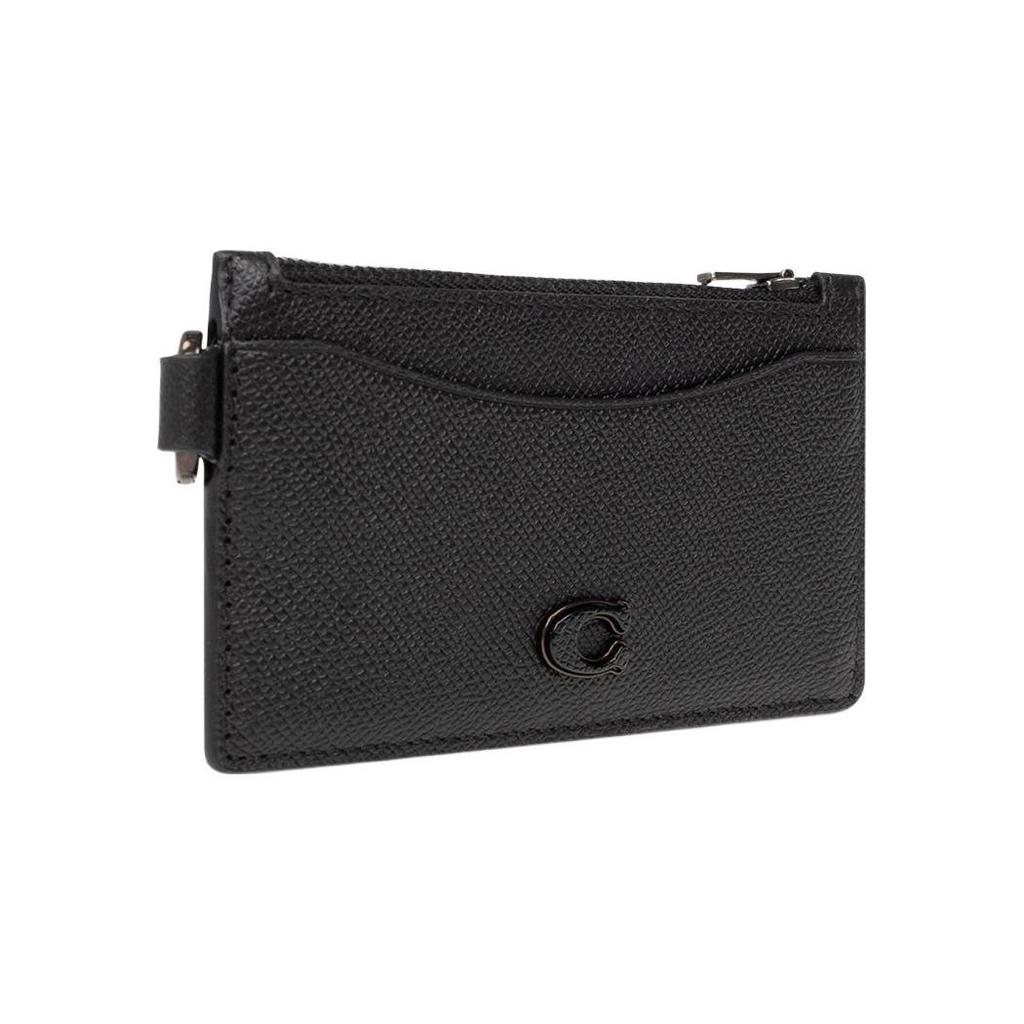 Coach Zip Card Case 13 Letter Logo Zipper Solid Color Cross Grain Leather Clutch Card Holder Wallet Women wallet Black CJ879-BLK