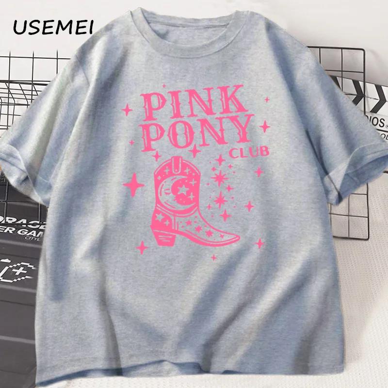 Pink Pony Club Chappell Roan Cowgirl Boots T-shirt Women Hip Hop Fashion Country Music T Shirt Lady Girl Fashion Tee Streetweawr