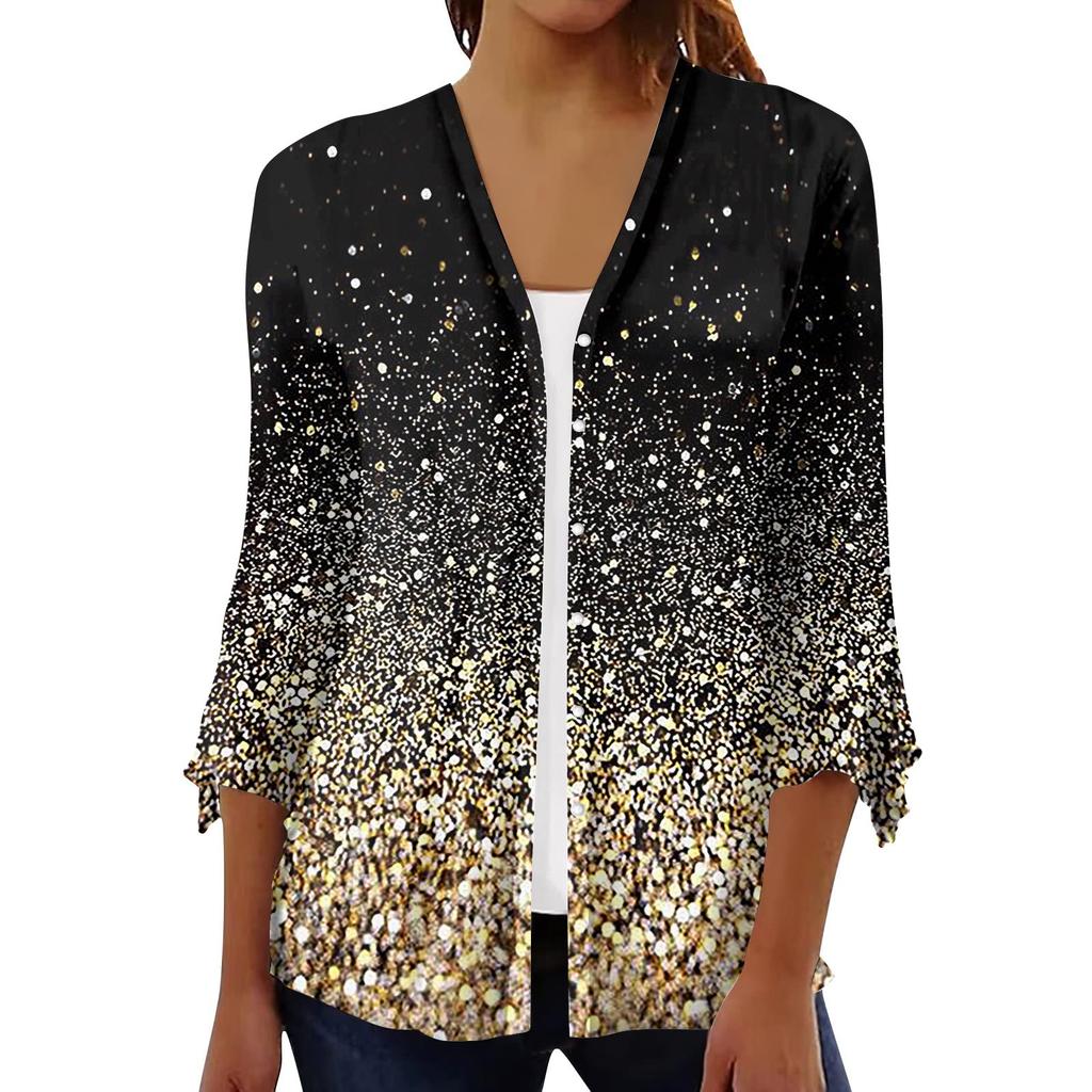 Women's Shirt Blouse Outerwear Print 3/4 Length Sleeve Casual Holiday Basic Button Tops