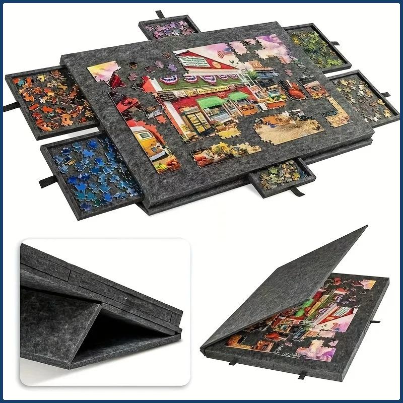 Tragbarer Schreibtisch-Dekor mit 6 Schubladen für Puzzles - Künstlerischer Organizer aus Polyesterfaser, Dekorative Puzzle-Aufbewahrung für Zuhause, Schreibtisch-Kunst