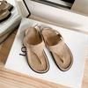 Cowhide version, minimalist temperament flip-flops retro toe flat bottom niche Roman style sandals women's summer new models