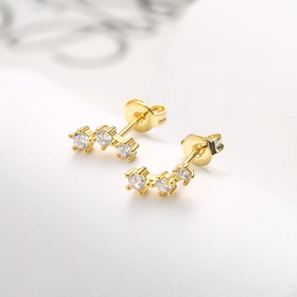 3 Pairs Cubic Zirconia Stacks Women's Stud Earrings Set Piercing Dainty Gold Plated Huggie Hoops CZ Earrings Jewelry Gifts
