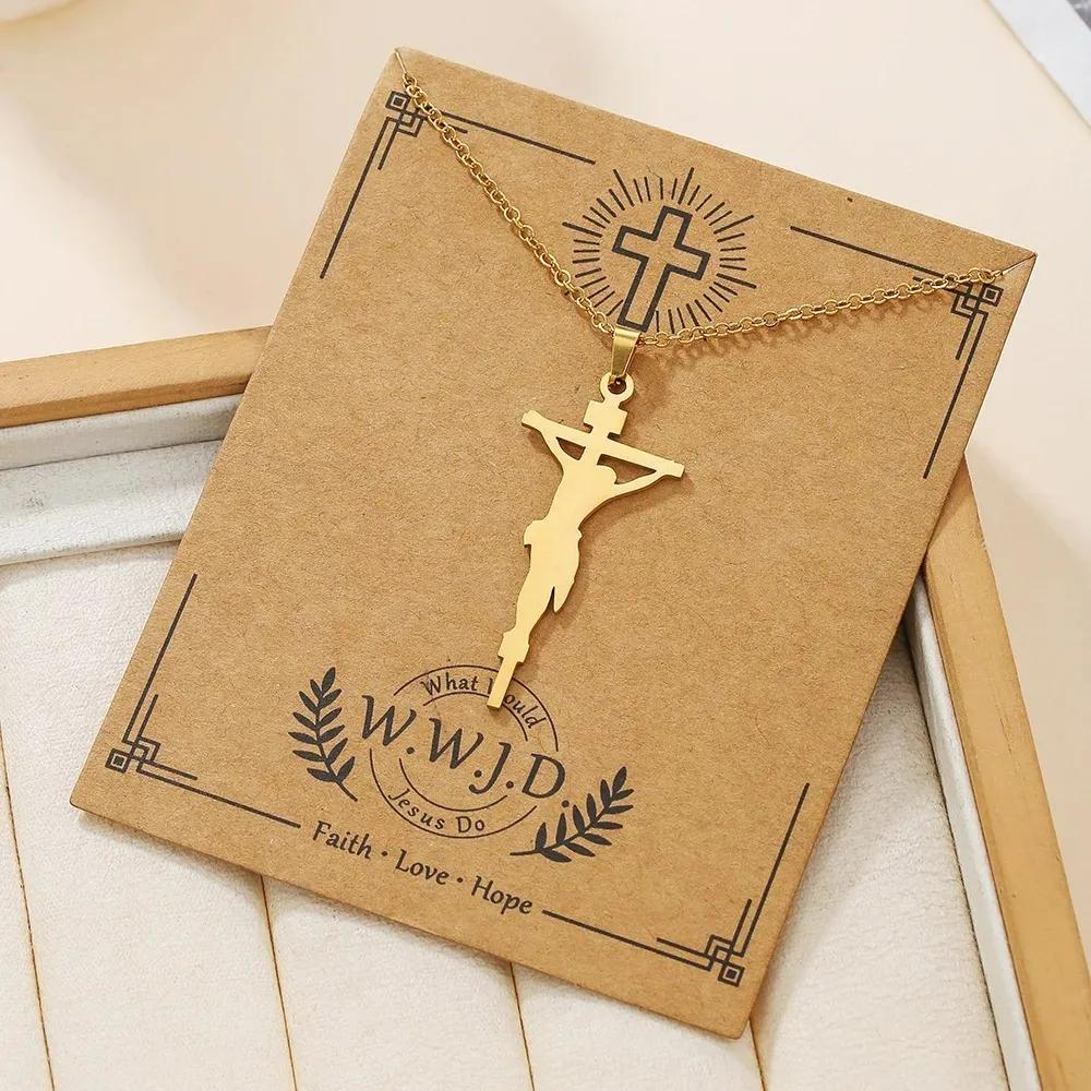 Stainless Steel Christian Tree Cross Necklace for Women Men Pendant Necklaces Retro Religion Jewelry Gift New Design Bijoux