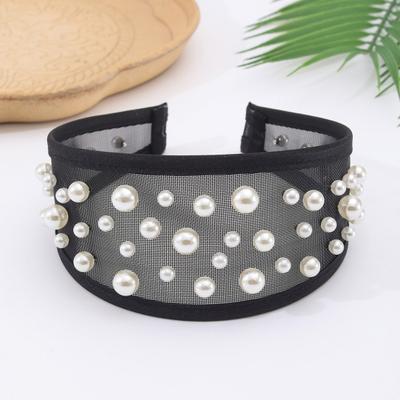 Faixa de Cabeça de Renda Yousheng Feminina com Design de Pérolas Artificiais Leve Confortável Aro de Cabelo de Borda Larga Acessórios de Cabelo