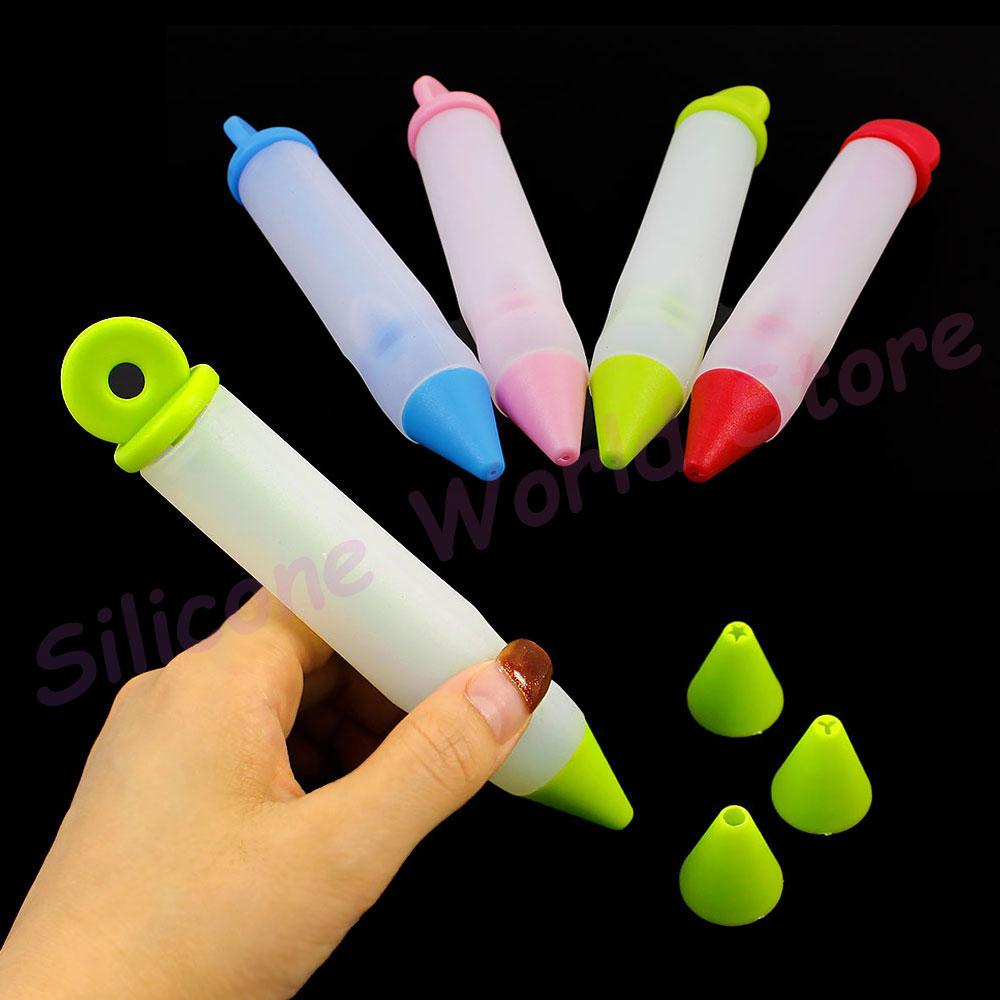 Silicone World 4 Heads Silicone Mounted Pen Chocolate Cream Mounted Mouth Dessert Decoration Writing Pen Cream Pen Baking Tools