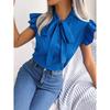 2024 Spring Summer Elegant Lace Up Butterfly Bow Tie Blouse Women Office Ruffles Hem Shirts