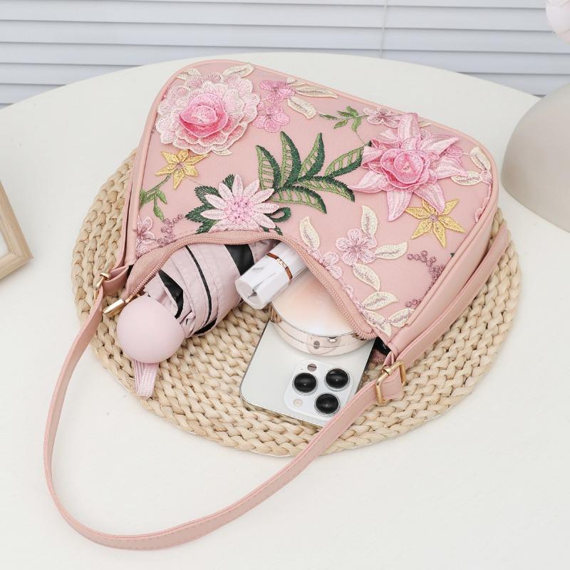 Embroidered flower shoulder bag, new trendy women's handbag, fashionable and simple underarm bag, one piece.