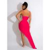 Women's Fashion Solid Color V-Neck Sleeveless Long Dress with Hot Drilling