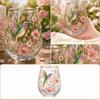 Glasbecher mit Kolibri und Blumenmuster, handbemalt, dekoratives Trinkglas mit Goldrand für den täglichen Gebrauch und besondere Anlässe