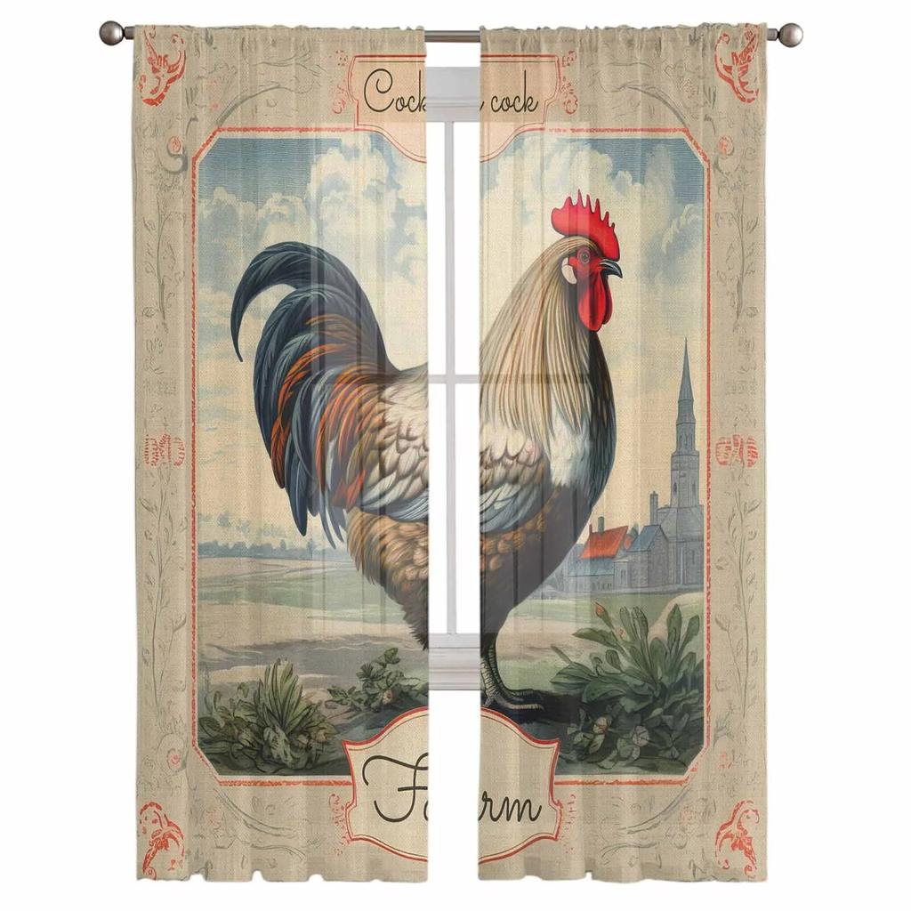 Animal Rooster Farm Sheer Curtains For Living Room Kitchen Window Curtains Bedroom Tulle Voile Curtains