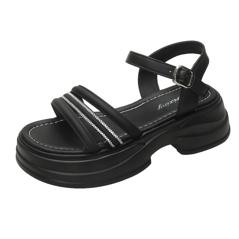 

Летние сандалии на толстой подошве, женские, фея с юбкой, со стразами, с ремешком-пряжкой на одно слово, пляжная обувь, женская модная летняя дышащая обувь 40