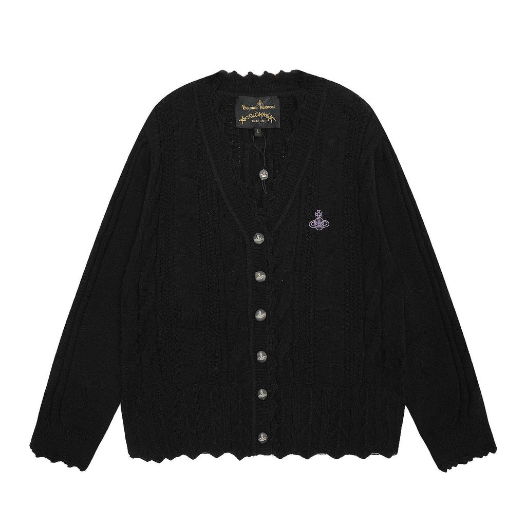 25SS Vivi Saturn Stickerei Schlanker Strickpullover mit Rüschenkragen - Koreanische Frühjahrs-/Herbstkollektion