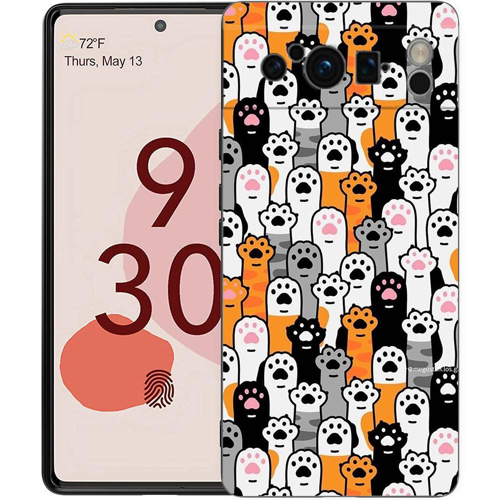 Phone Case For Google Pixel 8 A 7 6 Pro 6A 5G Black Soft Shockproof Back Cover Silicone TPU Shell Coque Cat-Printed