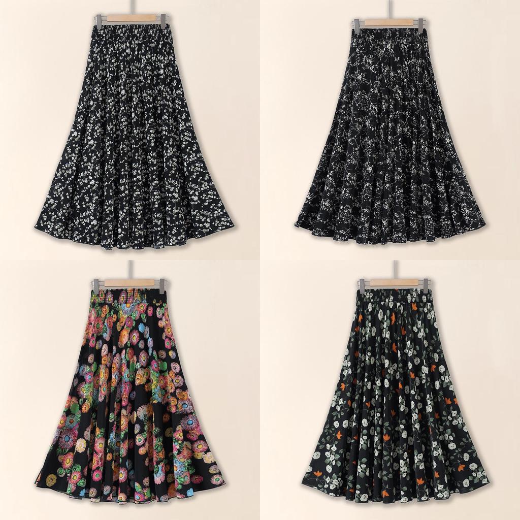 Ice Silk Floral Midi Skirt With Breathable Fabric For Middleaged Women Casual Wear