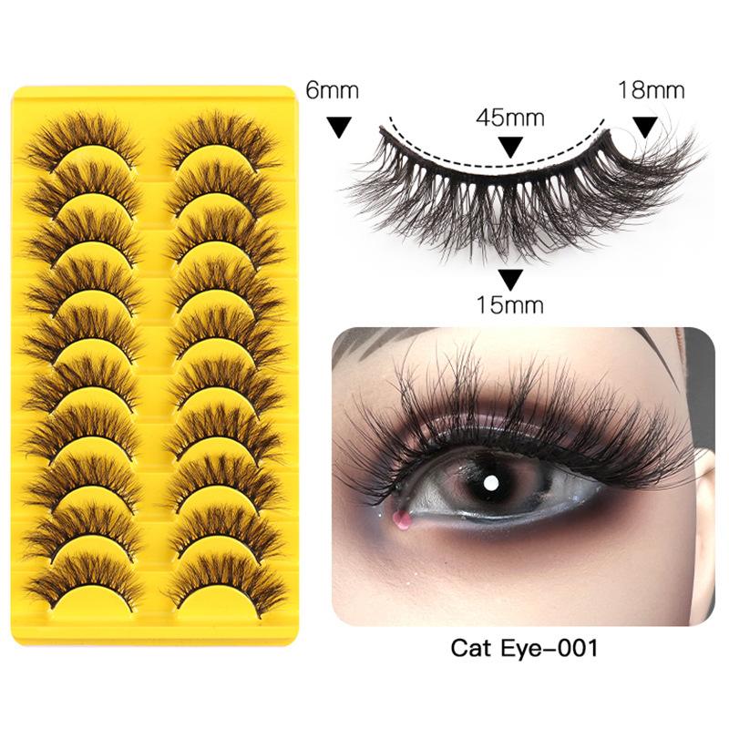 10 Pairs Of Cat Eye False Eyelashes 3D Messy Curled Eyelashes Imitation Mink False Eyelashes
