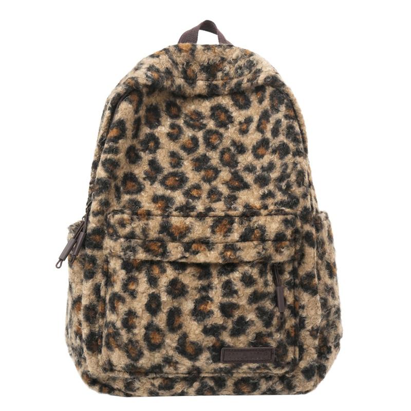 

Leopard Print Student Schoolbag Plush Backpack Women s Lightweight Backpack коричневый