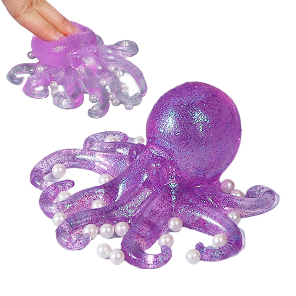 Glitter Octopus Squishy Stress Ball Cute Squeeze Fidget Toy Sensory Anti-Stress Decompression Toy For Kids Adults Gift