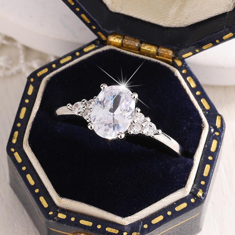 925 Silver Plated Fashion White Cubic Zirconia Rings For Women Wedding Statement Fine Jewelry Party Gift