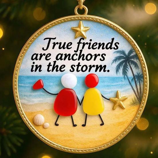 Friendship Sea Glass Christmas Ornament Round/Heart Shaped Friendship Keepsake for Best Friends Handmade Sea