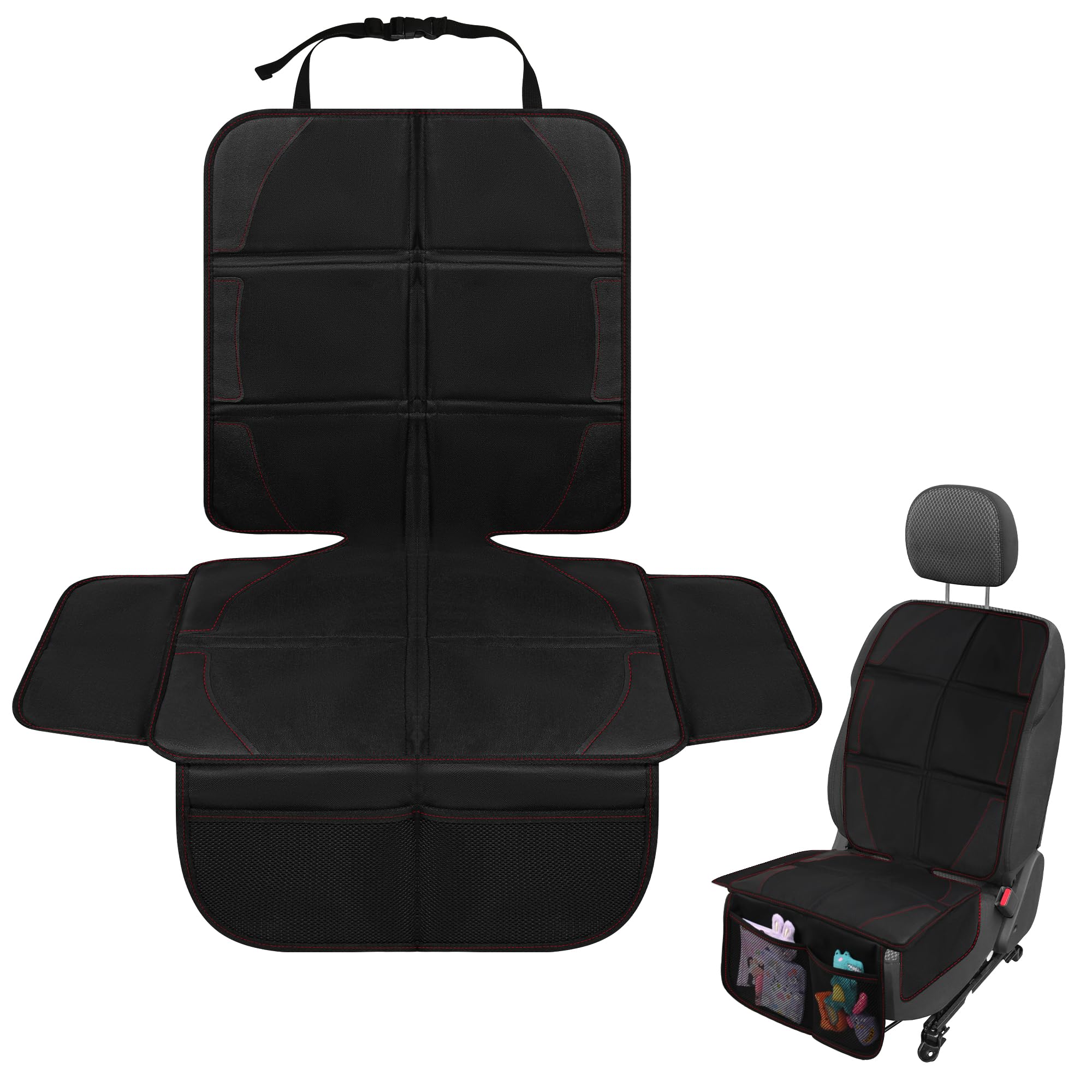 

Автокресло JEYODA с карманом для хранения с красным [утолщенным] протектором, противоскользящее, водонепроницаемое, износостойкое, устойчивое к пятнам, (Черная нить)