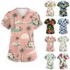 Women's Short Sleeve V Neck Hawaiian Print Medical Scrub Top with Pocket Lightweight Comfortable Fit for Healthcare Professionals