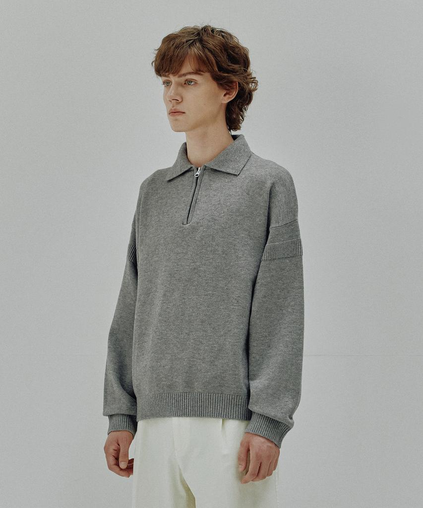 KNITTED Viscose Washable Half Zip Knit Grey