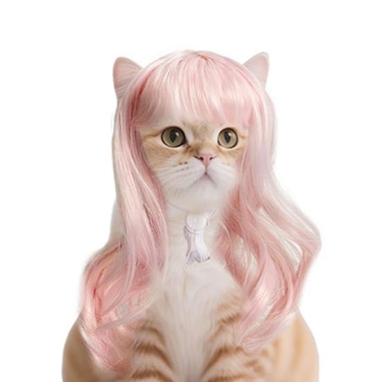 Wavy Dog Wig Cute Pet Wig with Adjustable Elastic Band Long Wavy Hair with Bangs Cat Hairpiece Costume for Cosplay Halloween Christmas Parties