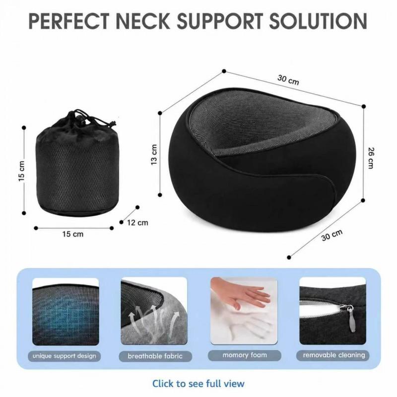Memory Foam Travel Neck Pillow U-Shaped Airplane Sleep Office Car Use Portable Foldable With Carry Pouch