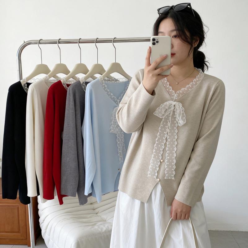 Plus-Size Women s Lace Collar Knit Sweater – Stylish & Slimming Spring Top L