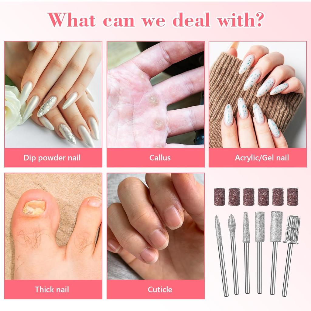 12Pcs Nail Drill Bits Set,Professional Nail Art Tools Set for Acrylic Art,with 6 Pcs Sanding Bands for Manicure & Pedicure Crystal Nail Files,Perfect