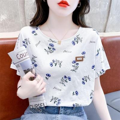Moda feminina casual verão primavera flor padrão estampado manga curta blusas e camisas