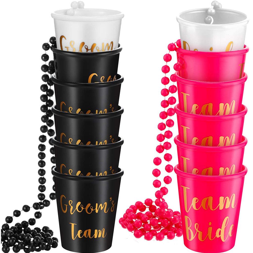 12 Pack Single Party Plastic Small Wine Glass White Bride To Be Rose Red Team Bride Pearl Chain Cup Plastic One Size Fits All