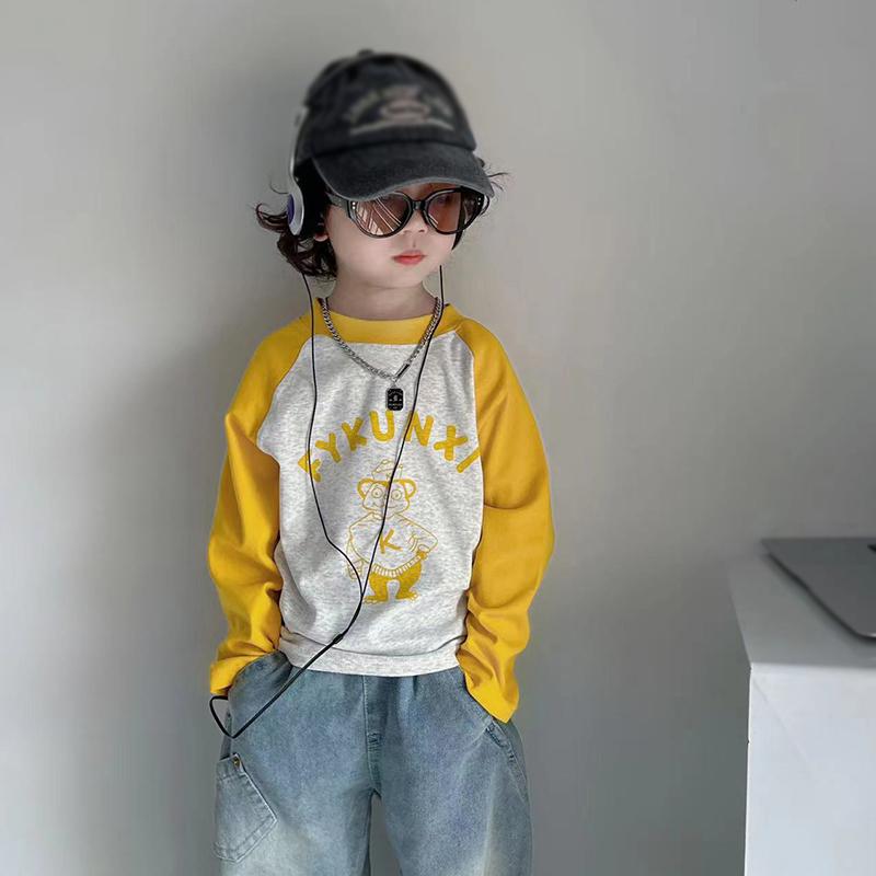 Dětské tričko s raglánovými rukávy, kulatým výstřihem a dlouhým rukávem, dětský top pro chlapce a dívky